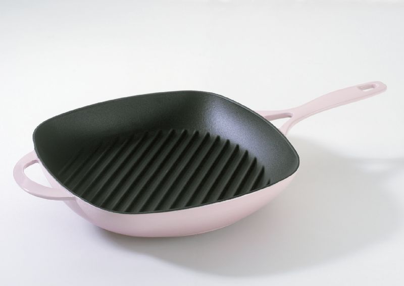 28CM Square Cast Iron Grill Pan - Pink - Image 1