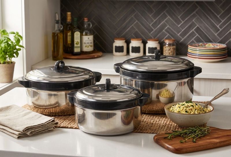 3Pc Stainless Steel Insulated Casserole Set - Image 1