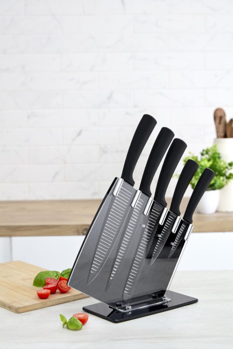 5pc Grooved Knife Set with Stand - Image 1