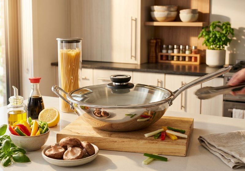 32cm Wok with Glass Lid (Available in Black, Blue and Red) - Image 1