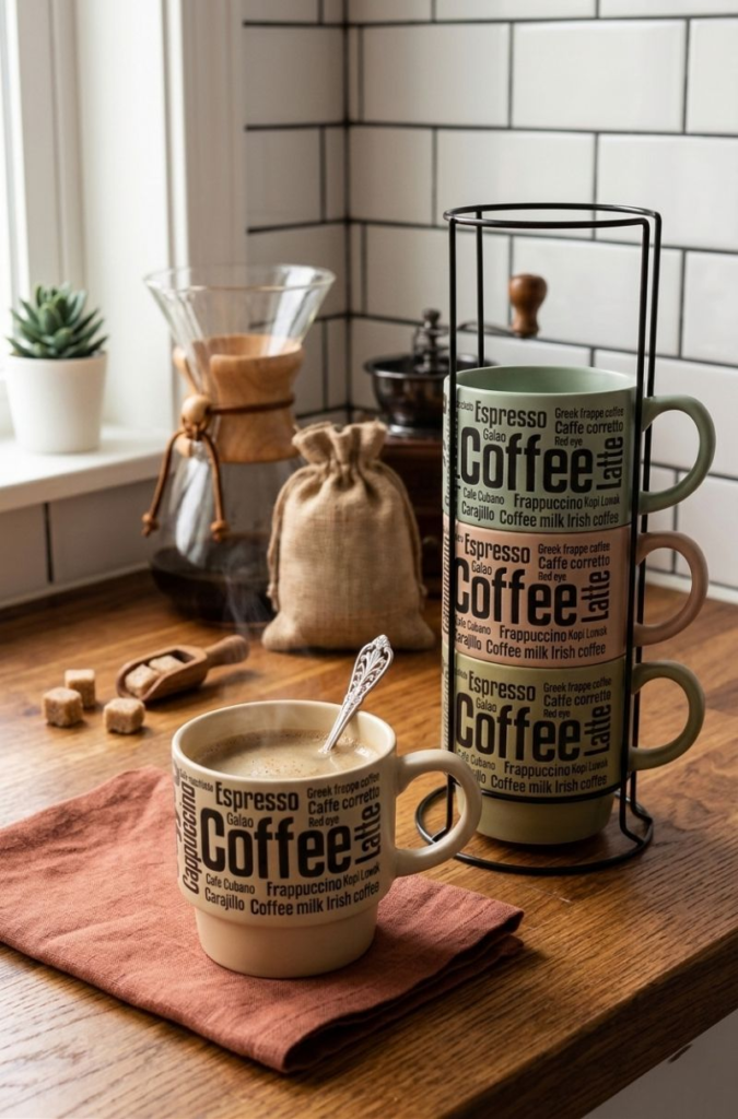4pc Coffee Mug with Stand - Mix Green - Image 1