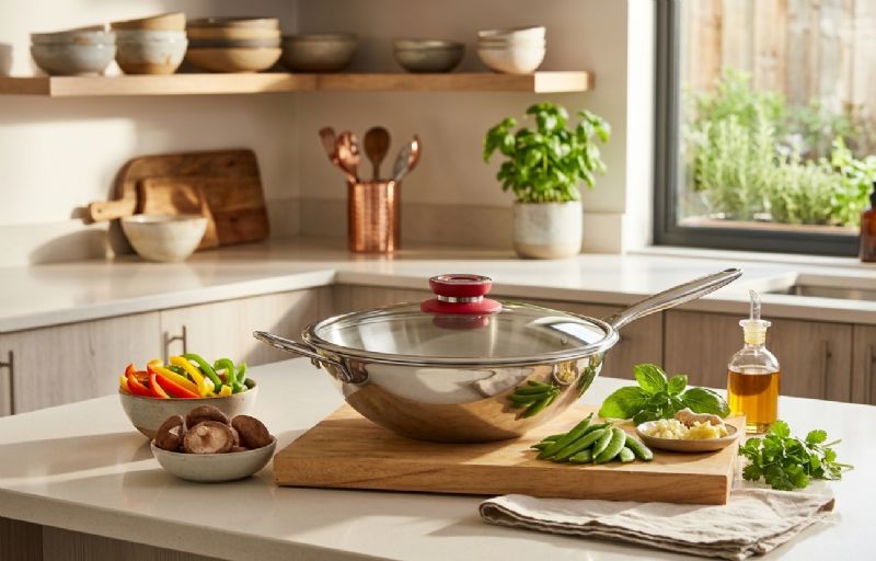 32cm Wok with Glass Lid (Available in Black, Blue and Red) - Le Morgan