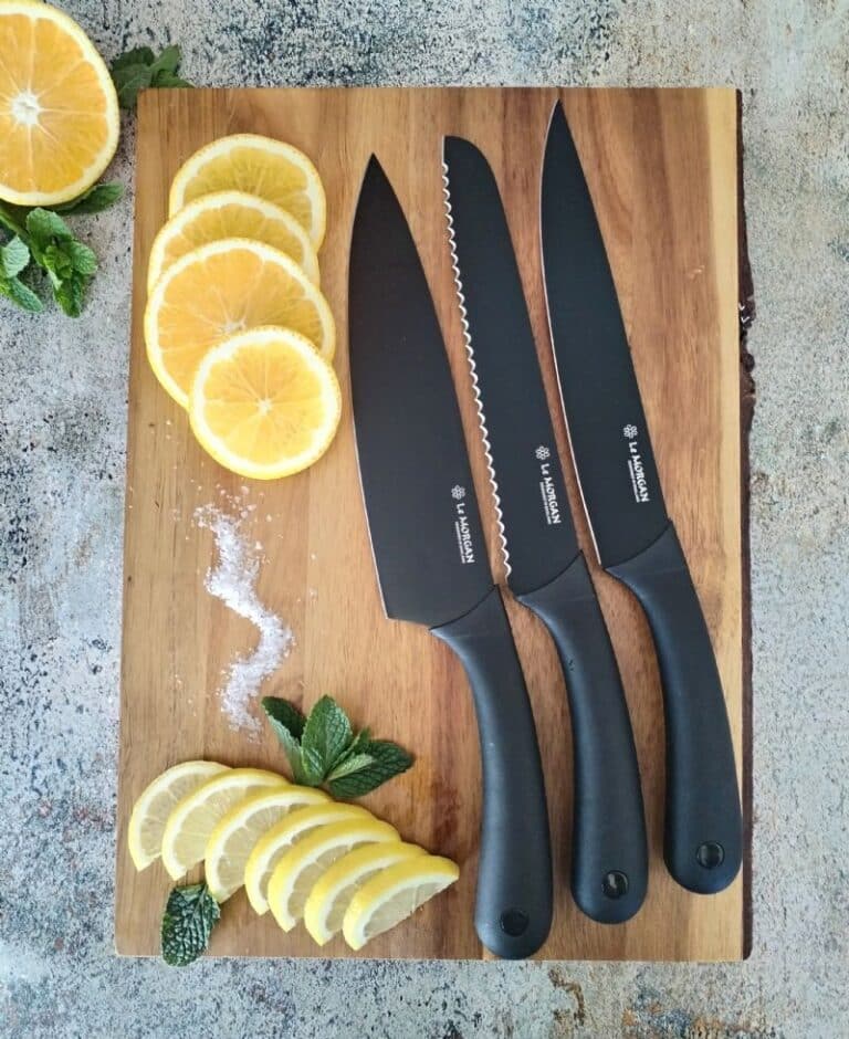 3pc Chef Knife Set Soft Grip Handle - Black - Image 1