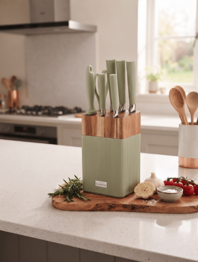 8pc Knife Block Set - Green - Image 1