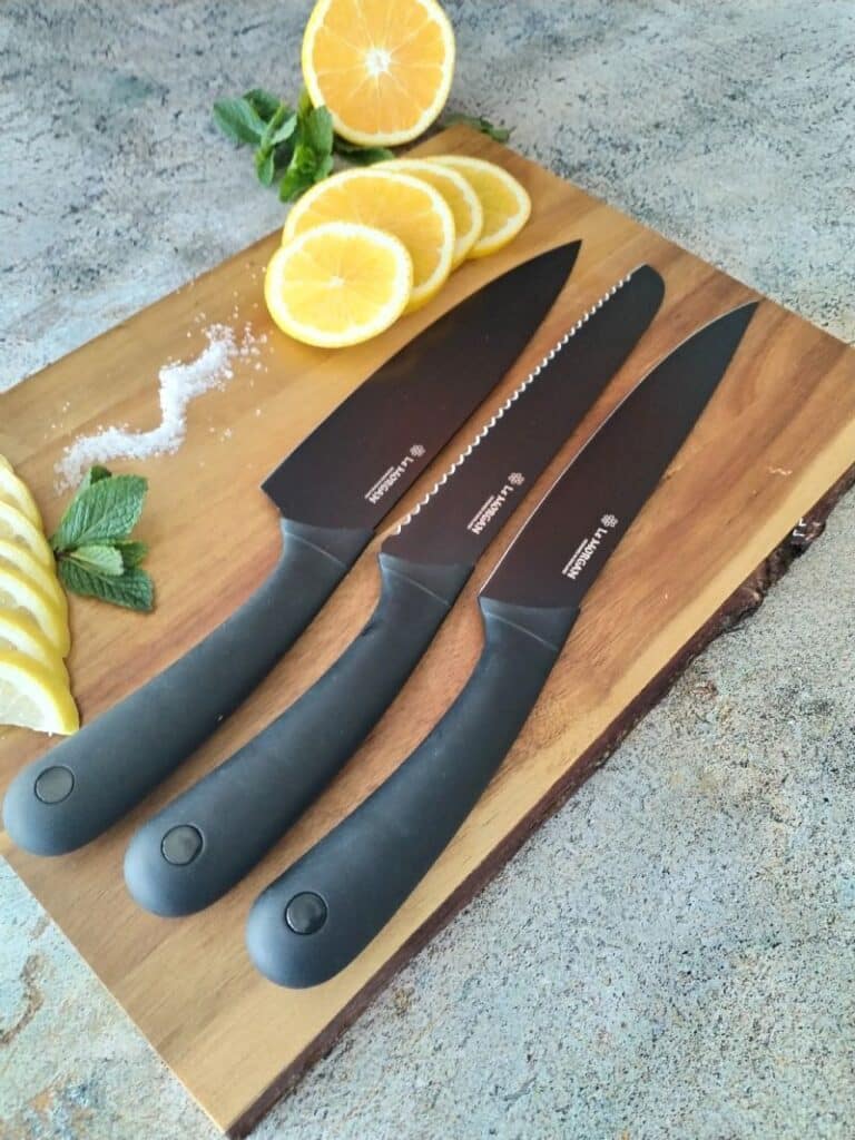 3pc Chef Knife Set Soft Grip Handle - Black - Image 2