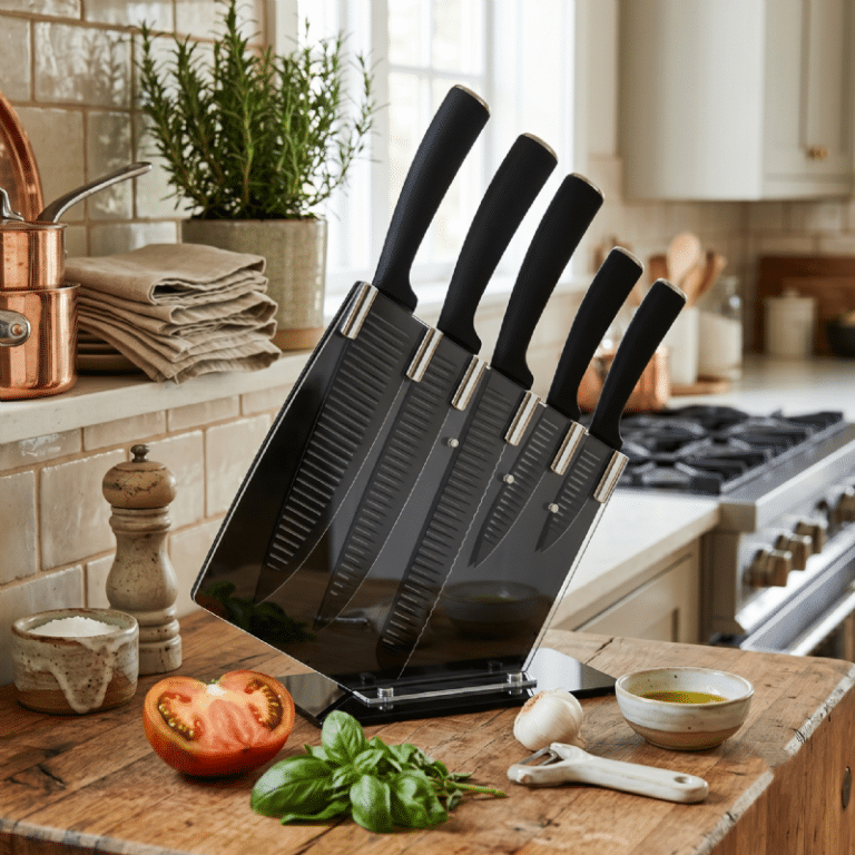 5pc Grooved Knife Set with Stand - Image 1