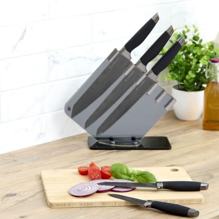 5pc Damascus Knife Set Black with stand - Image 3